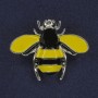 Bee Brooch, yellow and black enamel, silver-tone metal, 30x37mm+