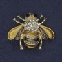 Bee Brooch, Golden & Brown Enamel, White & Black Crystals, Gold-Tone Metal, 25x30mm+