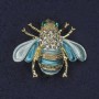 Bee Brooch with Blue Enamel, White and Green Rhinestones, Gold-Coloured Metal, 25x30mm+