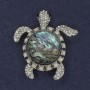 Turtle Pendant Brooch with Paua Shell, Rhinestones, Silver-Tone Metal, 45x50mm+