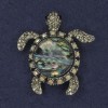 Turtle Pendant Brooch Haliotis Rhinestones Silver-tone Metal 45x50mm+