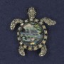 Turtle Pendant Brooch Haliotis Rhinestones Silver-tone Metal 45x50mm+