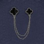 Cardigan Brooch Black Enamel, Diameter 22mm+/-, Diameter 18mm+/- Silver-Tone Metal Chain, Length 12cm+