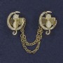 Cardigan Brooch White Cat's Eye, Diameter 20x27mm+/- White Rhinestones Gold-Tone Metal Chain, Length 9cm+