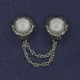Cardigan Brooch Grey Cat's Eye, Diameter 22mm+/- Silver-Tone Metal Chain, Length 9cm+