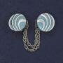 Cardigan Brooch White and Blue Enamel Silver-Tone Metal, Diameter 20mm+/- Chain, Length 9cm+