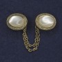 Cardigan Brooch White Cat's Eye Oval, Diameter 26x20mm+/- Gold-Tone Metal Chain, Length 9cm+