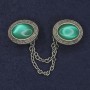 Cardigan Brooch Green Cat's Eye Oval, Diameter 26x20mm+/- Silver-Tone Metal Chain, Length 9cm+