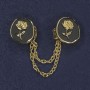 Cardigan Brooch Black Enamel Gold-Tone Metal, Diameter 20mm+/- Chain, Length 9cm+