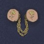 Cardigan Brooch Pink Enamel Gold-Tone Metal, Diameter 20mm+/- Chain, Length 9cm+