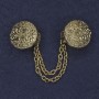 Cardigan Brooch, gold-tone metal, diameter 20mm+/- chain, length 9cm+
