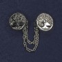 Cardigan Brooch, silver-tone metal, diameter 20mm+/- chain, length 9cm+