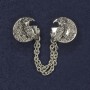 Cardigan Brooch, silver-tone metal, diameter 20mm+/- chain, length 9cm+