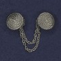 Cardigan Clip Brooch, silver-tone metal, diameter 20mm+/- chain, length 9cm+