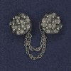 Cardigan Clip Brooch, white rhinestones, silver-tone metal, diameter 20mm+/- chain, length 9cm+