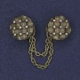 Cardigan Brooch, Bronze-Tone, White Crystals, Diameter 20mm+/- Chain, Length 9cm+