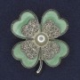 Clover Brooch White Rhinestones White Pearl Light Green Mother-of-Pearl Silver-Tone Metal, diameter 38x45mm+