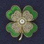 Clover Brooch White Rhinestones White Pearl Green Mother-of-Pearl Colour Gold-tone Metal, Diameter 38x45mm +