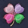 Clover Brooch with Multicoloured Cat's Eye Stone, Pink Crystal, Gold-Coloured Metal, Diameter 36x40mm+