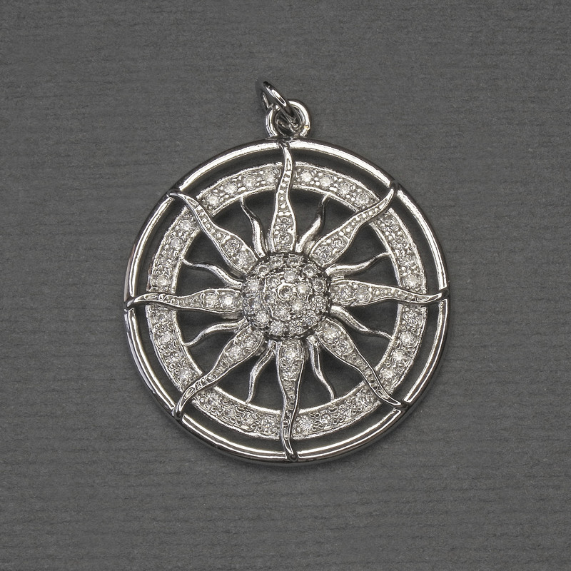 Star Pendant with White Rhinestones, Silver-Tone Metal, Diameter 25mm+/-, Length 30mm+