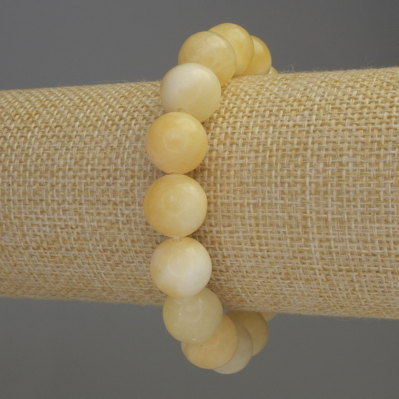 Yellow Agate Bracelet, smooth ball beads, diameter 12mm+-, length 18cm stretch