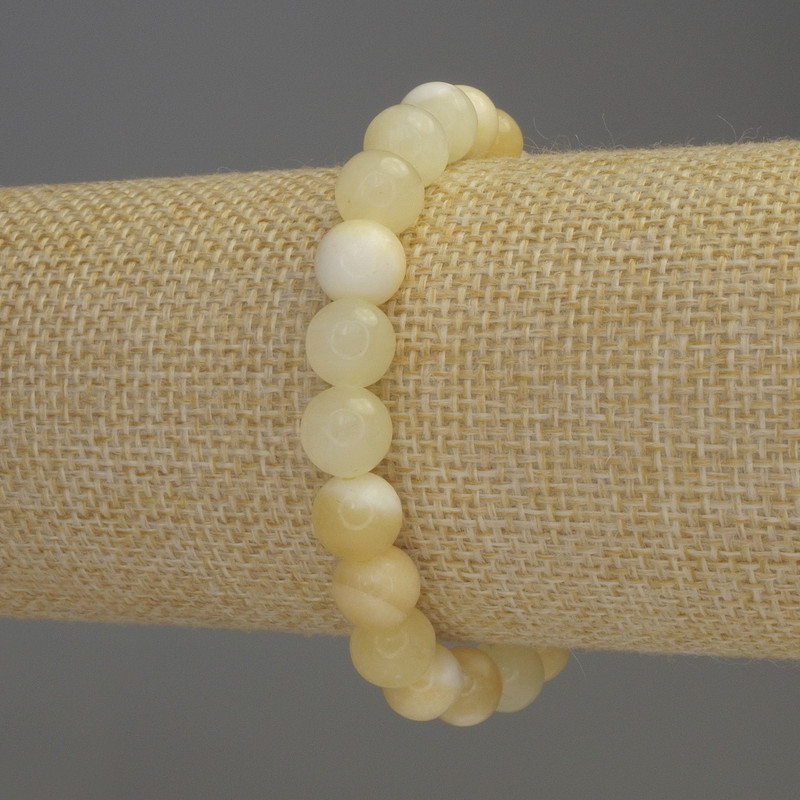 Yellow Agate Bracelet, smooth ball beads, diameter 8mm+-, length 18cm stretch