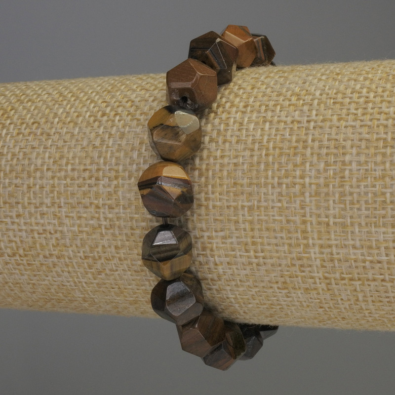 Tiger's Eye Bracelet, Faceted Beads, Diameter 10x9mm+/-, Length 18cm, Stretch