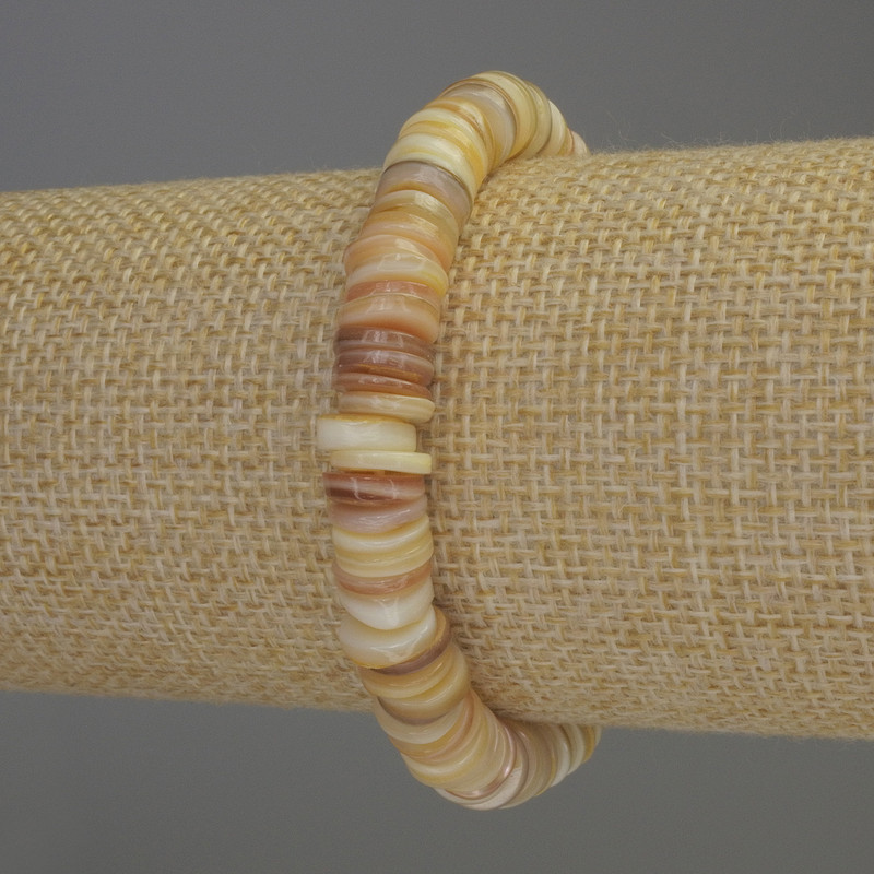 Mother-of-Pearl Rondelle Bracelet, diameter 8x2mm+-, length 18cm stretch