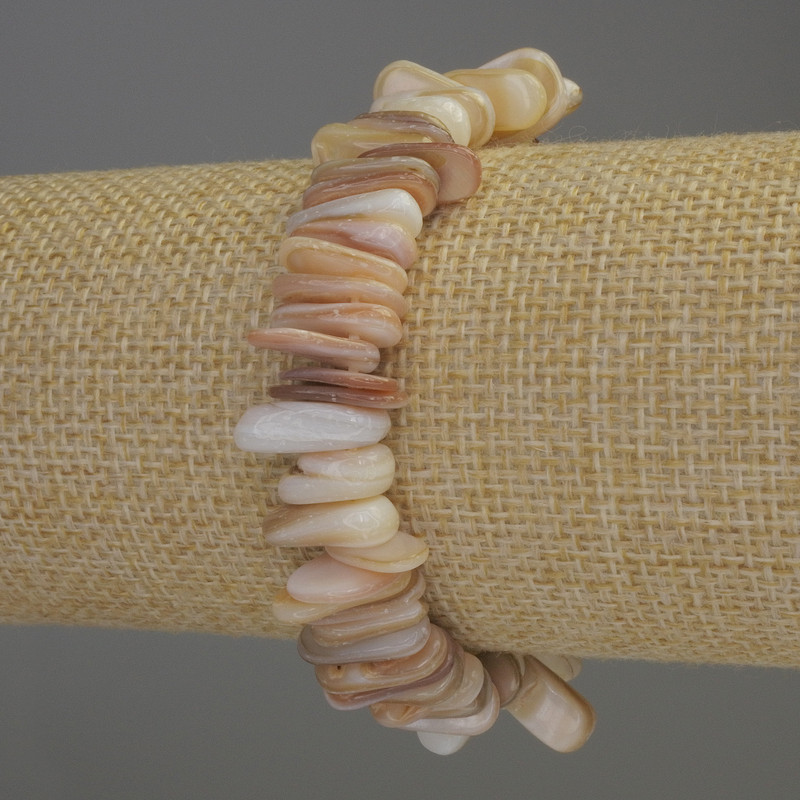 Mother-of-Pearl Chip Bracelet, diameter 12-15x2-5mm±, length 18cm stretch