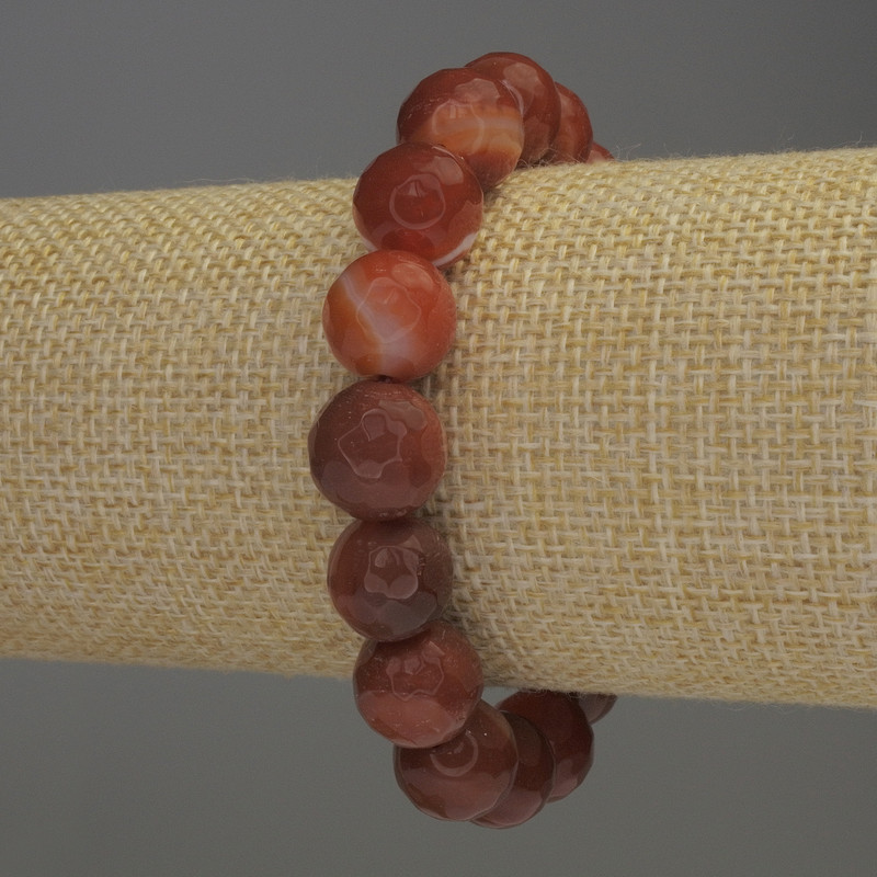Carnelian Faceted Bead Bracelet, diameter 12mm+-, length 18cm stretch