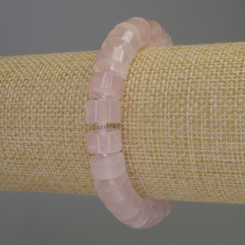 Rose Quartz Rondelle Bracelet, diameter 10x6mm± with 3mm± seed beads, length 18cm± stretch