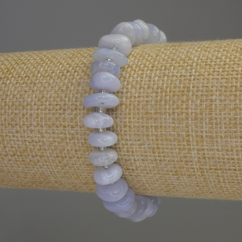 Blue Agate Bracelet, tumbled, diameter 11x4mm+- rondelle 3mm+-, length 18cm stretch