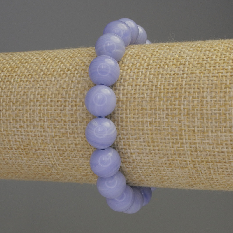 Blue Agate (pressed) Bracelet, smooth round bead, diameter 10mm+-, length 18cm stretch