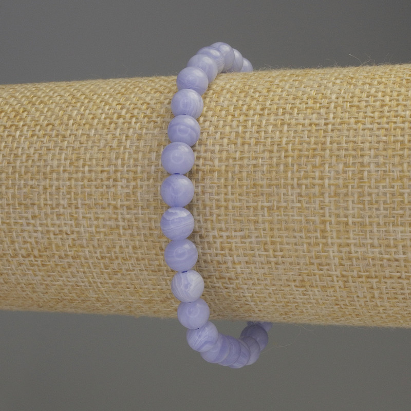 Blue Agate (Pressed) Smooth Bead Bracelet, diameter 6mm±, length 18cm stretch
