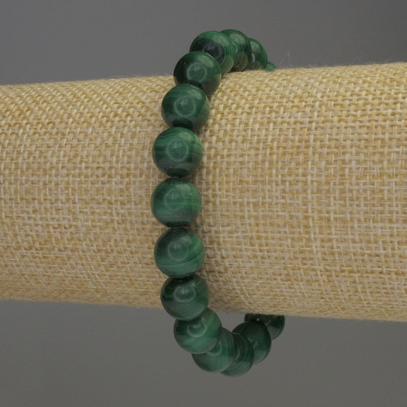 Malachite Bracelet, Natural Stone Round Smooth Beads, Diameter 10mm, Length 18cm