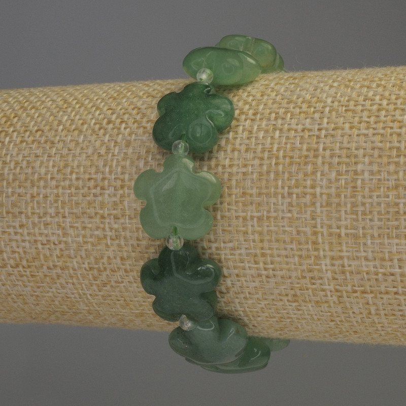 Jade Bracelet, natural stone flower, diameter 15x6mm+- with hole diameter 1mm+-, seed beads diameter 3mm, length 18cm+- stretch