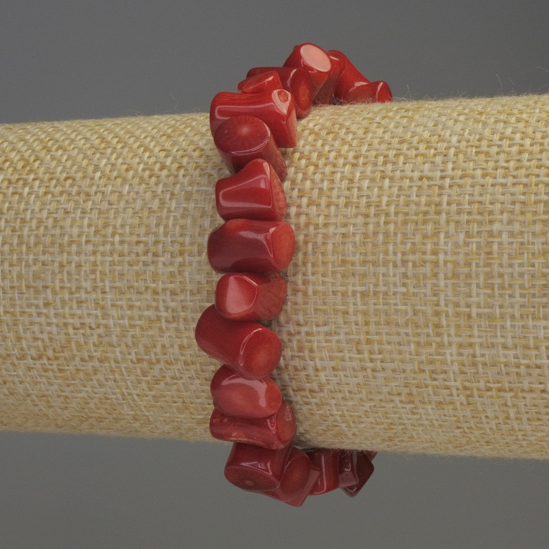 Coral Bracelet, column beads, diameter 6-12x7mm+-, length 18cm stretch