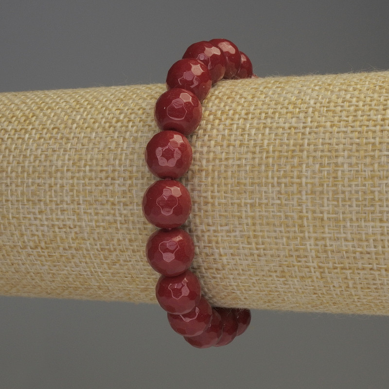 Coral Bracelet, Faceted Bead, Diameter 10mm+-, Length 18cm, Stretch
