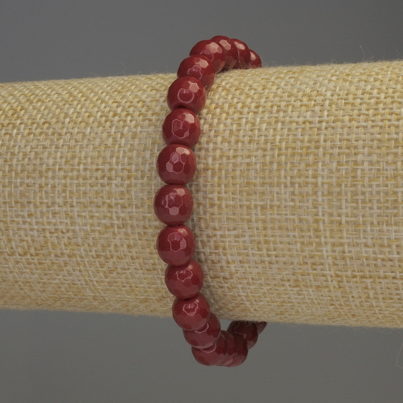 Coral Bracelet, Faceted Bead, Diameter 8mm+-, Length 18cm, Stretch