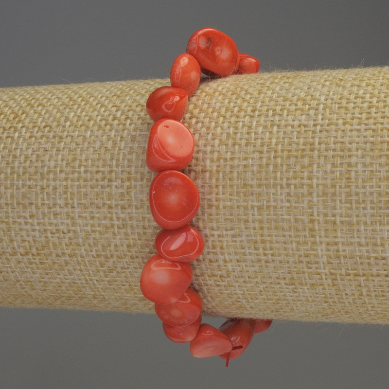 Orange Coral Tumbled Bead Bracelet, diameter 7-10x9mm±, length 18cm stretch