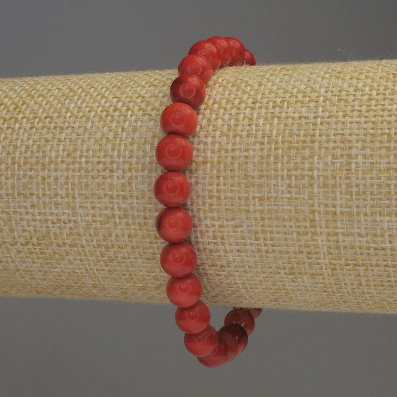 Coral Bracelet, Smooth Round Beads, Diameter 7mm+/-, Length 18cm, Stretch