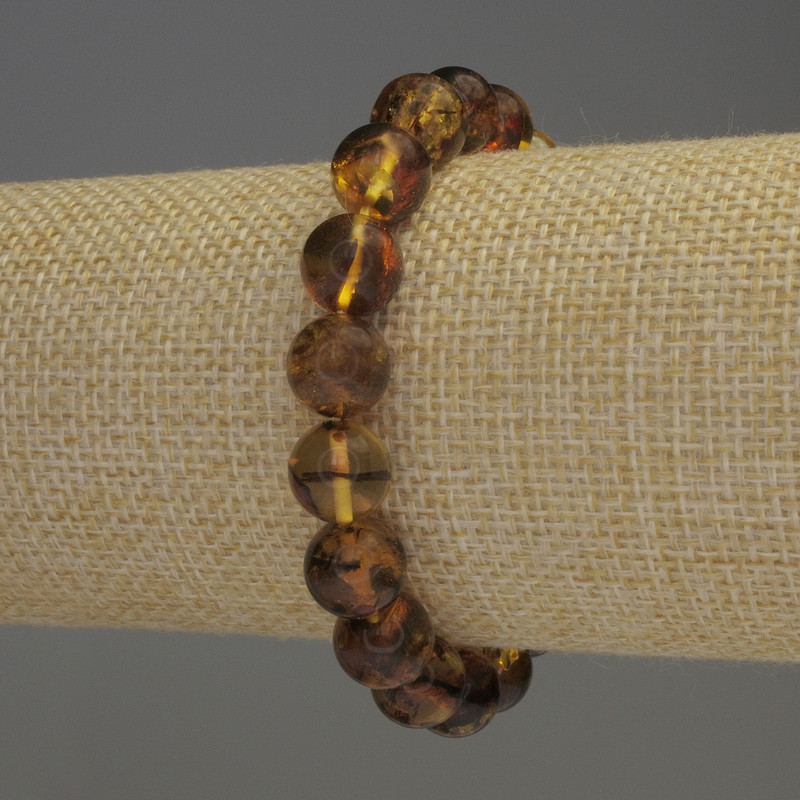 Amber Bracelet, Smooth Bead, Diameter 9.5mm+-, Length 18cm+-, Stretch