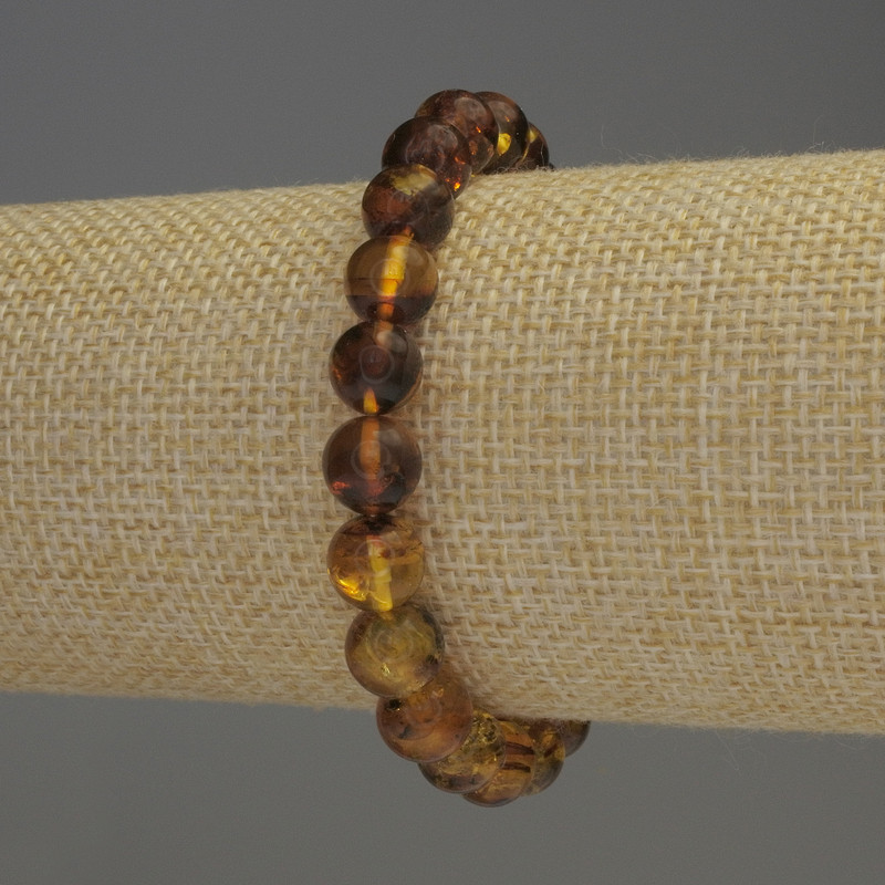 Amber Bracelet, Smooth Bead, Diameter 8mm+-, Length 18cm+-, Stretch