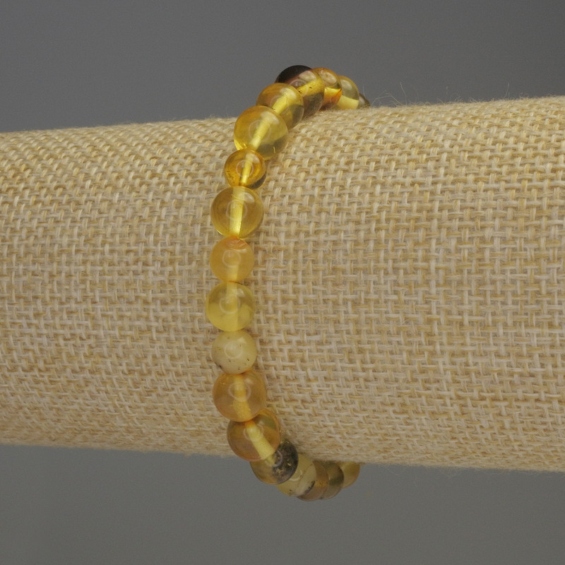 Amber Smooth Bead Bracelet, diameter 6-6.5mm±, length 18cm± stretch