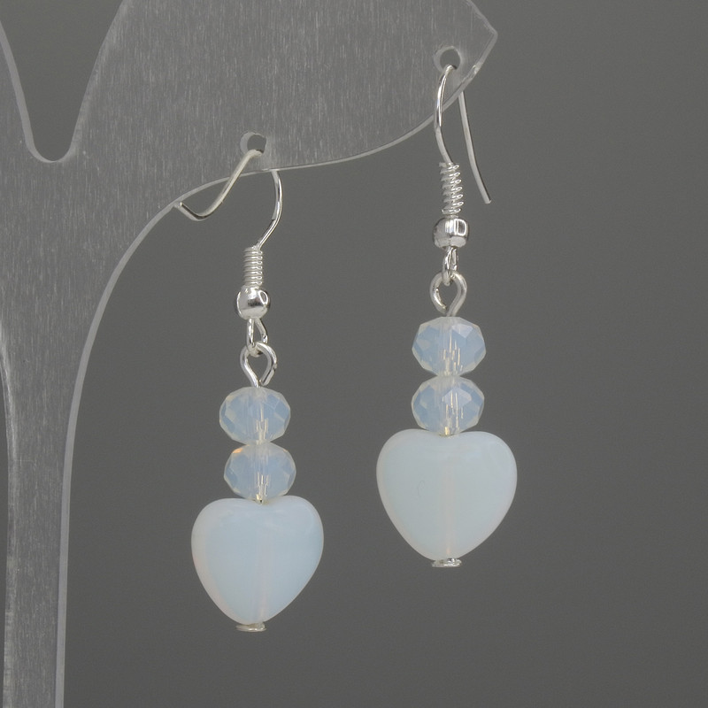 Moonstone Heart Earrings 10mm+/- rondelle 6x5mm+/-, length 38mm+