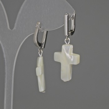 Mother-of-Pearl Cross Earrings 20x16mm+/-, length 38mm+