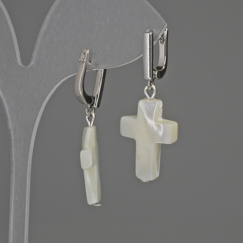 Mother-of-Pearl Cross Earrings 20x16mm+/-, length 38mm+