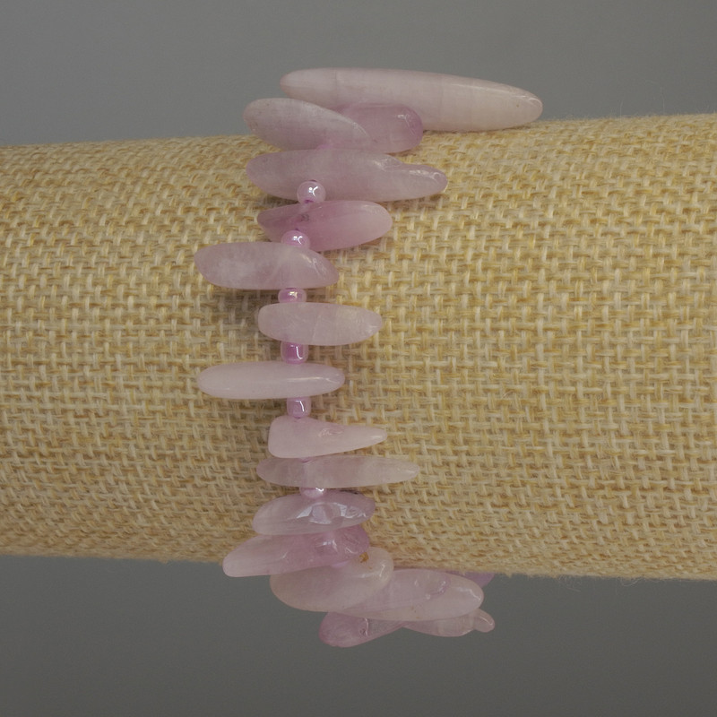Kunzite Needle Chip Bracelet, 13-20mm+/- with 3mm+/- Seed Beads, Length 18cm Stretch