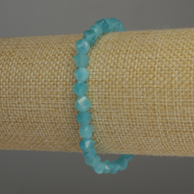 Aquamarine Faceted Rhombus Bracelet, 6x5mm+-, Length 18cm, Stretch