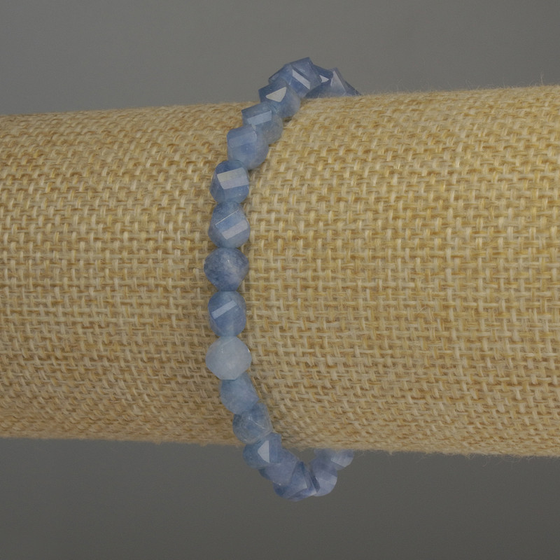 Aquamarine Faceted Rhombus Bracelet 6x5mm+/-, length 18cm stretch